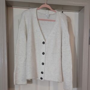 Topshop Cream With Grey Button-Up Cardigan